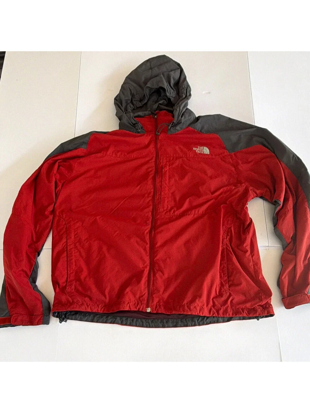 The North Face Men's Red Gray Hooded Full Zip Rain Jacket XL